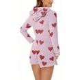 thumbnail image 4 of FRSASU Pajamas Shorts Jumpsuit for Womens Warm Hooded with Ear Heatr Print Romper Zipper Sleepwear Playsuit with Pocket Pink, 4 of 5
