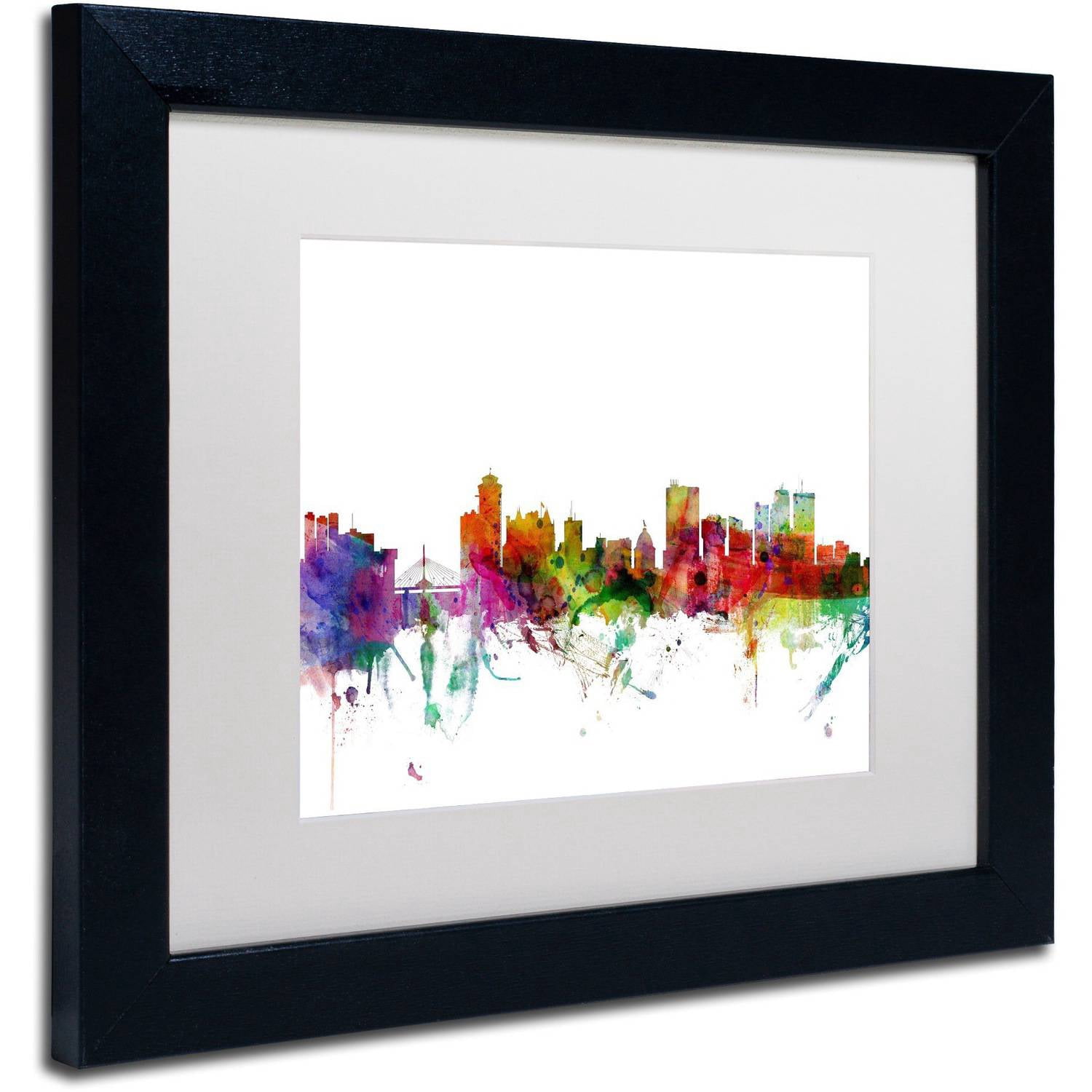 Trademark Fine Art "Winnipeg Canada Skyline" Canvas Art by Michael Tompsett White Matte, Black Frame
