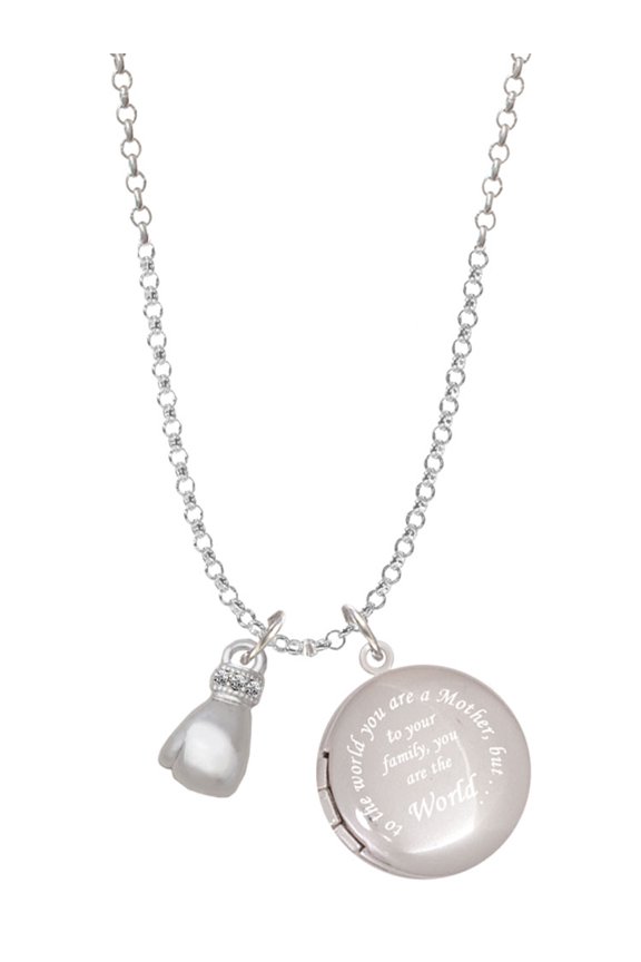 Silvertone Small Boxing Glove To the World You are a Mother Locket Necklace