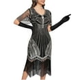 thumbnail image 5 of Flapper Dresses 20s Great Gatsby Dresses Women Crewneck Lace Dresses Sequin Mesh Sleeve Roaring Dress Harlem Nights, 5 of 6