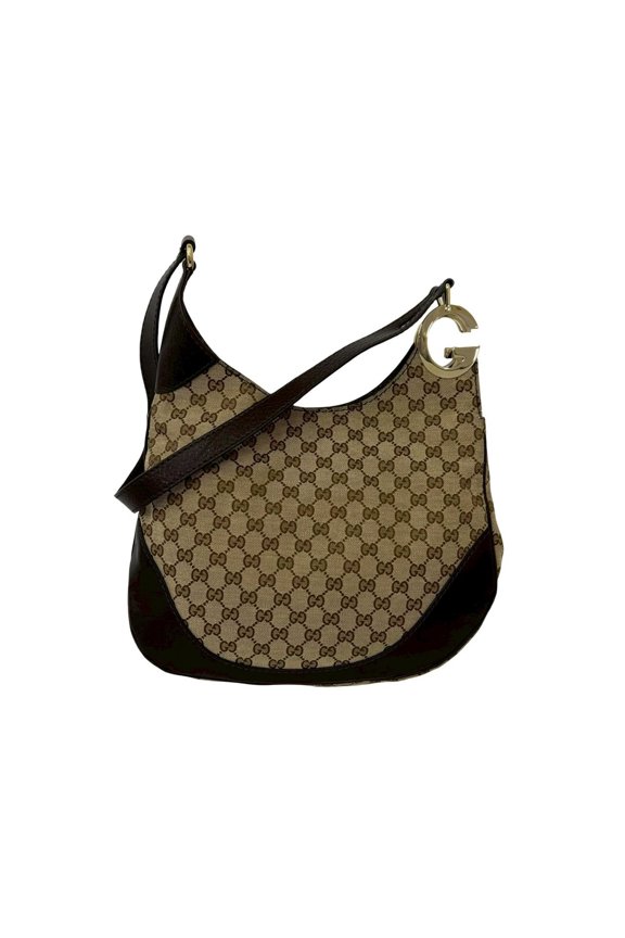 Pre-Owned GUCCI logo hardware GG pattern canvas leather genuine shoulder bag body brown beige...