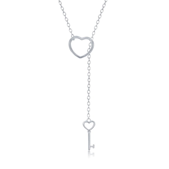 TheJewelryHut Fancy Designer Sterling Silver Open Heart with Hanging Key Adjustable Lariat Bolo Necklace