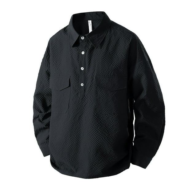 pstuiky camisa de manga larga para hombre, Camisa informal de manga larga con solapa y botones de color sólido para hombre. Tops de talla grande para hombre xxxl