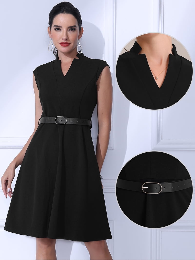 DARING DIVA Elegant Dress Split Neck Wear to Work Sleeveless Dresses M Black  - Walmart.com