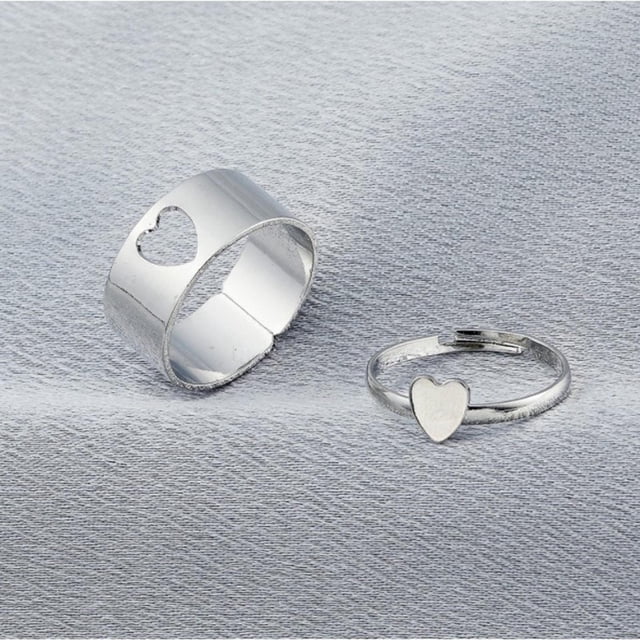 Fashion Hollow Aumeros conjuntos para mujeres mujeres, abierto ajustable de compromiso, regalos de cumpleaños de joyería p Plateado del corazón Fernando Anillos a juego
