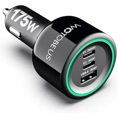 175W Car Charger Dual USB C Adapter: PD 3.0 100W & PPS 45W - Super Fast Charging for iPhone 16 15 14 MacBook iPad Pro Air Samsung Galaxy S25 S24 S23 Ultra Pixel & Laptops (Type-C)