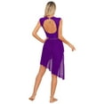 thumbnail image 6 of iiniim Women Rhinestone Lyrical Dance Dress Irregular Flowy Tulle Skirt Leotard Figure Ice Skating Dancewear Purple XL, 6 of 7