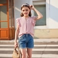 thumbnail image 5 of Tiijoy Girls Summer Ruffle Sleeve Shirt Casual Solid V Neck Blouse Top, Green, Sizes 5-14, 5 of 6