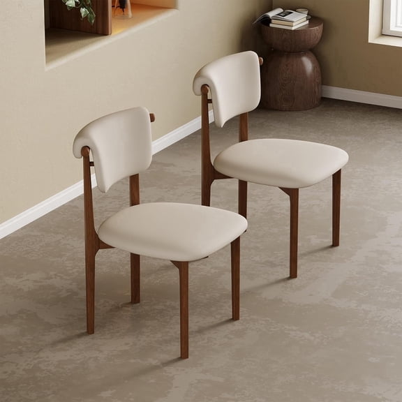 FHKJ HOME Mid-Century Modern PU Leather Dining Chairs Set of 2, Solid Wood Legs, Gray