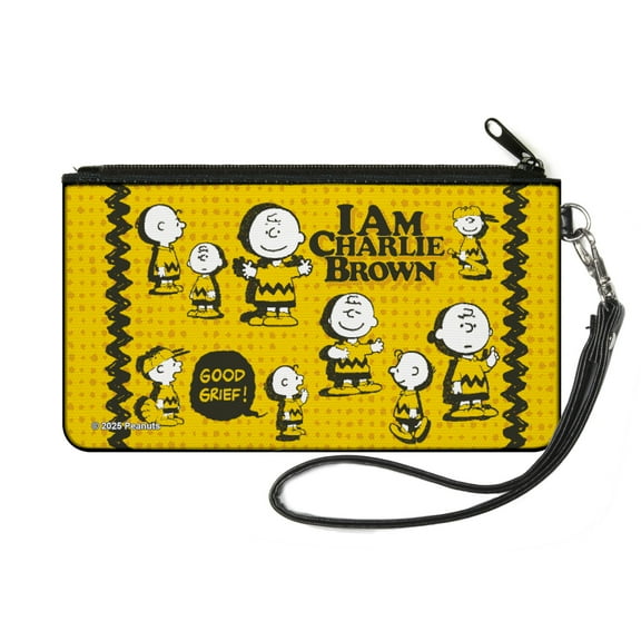 Peanuts Wallet, Zip Pouch, Peanuts I Am Charlie Brown Poses and Zig Zag Stripe Yellows, Canvas