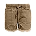 thumbnail image 4 of Huowey High Waist Summer Shorts For Girls Kids Elastic Waist Denim Cargo Shorts With Pockets Solid Color Wide Leg Raw Hem Casual Comfortable Lightweight Stylish Youth Bottoms,Brown,13-15 Years, 4 of 4
