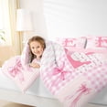thumbnail image 3 of Erosebridal Pink Initial Letter E Kids Twin Comforter Sets,Geometric Checkered Cute Bows Bedding Set For Girls,Pink Reversible,2 Pieces, 3 of 7