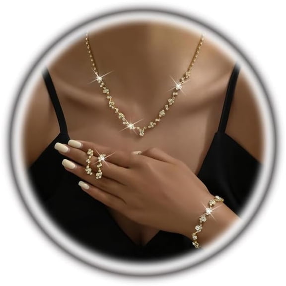 Bling Rhinestone Prom Necklace Earrings Bracelet Set for Women,Silver Choker Necklace Earrings Fancy Bridal Wedding Prom Costume Jewelry Gift