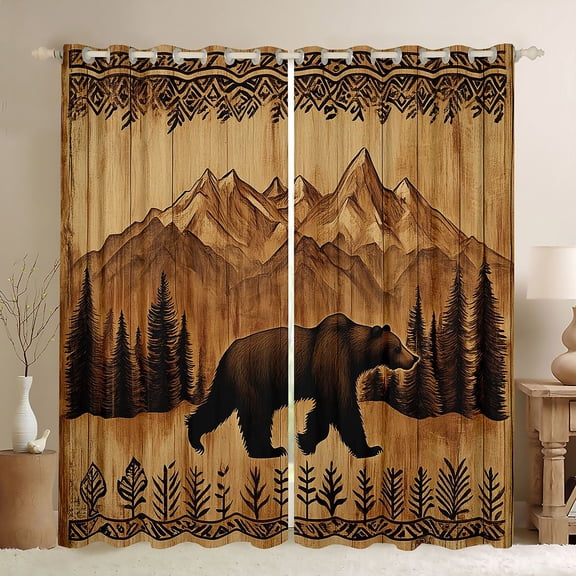 jejeloiu Wild Bear Blackout Curtains Set of 2 (52x84 Each),Rustic Farmhouse Window Curtains,Brown Bohemian Flowers Curtains and Drapes For Boys Kids,Ultra Soft Home Decor