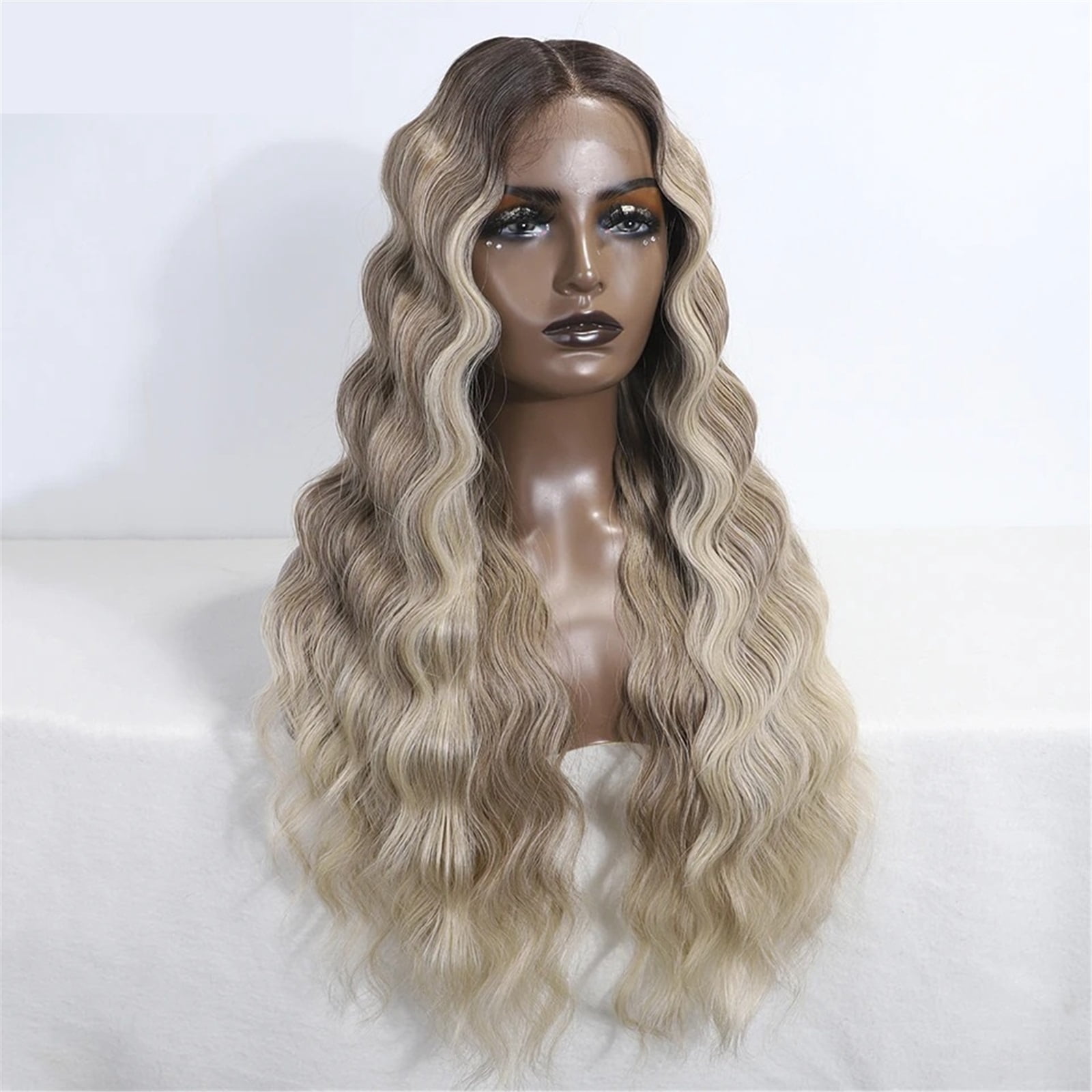 28 Inch Body Wavy Lace Part Wig Brown Synthetic Wig for Women