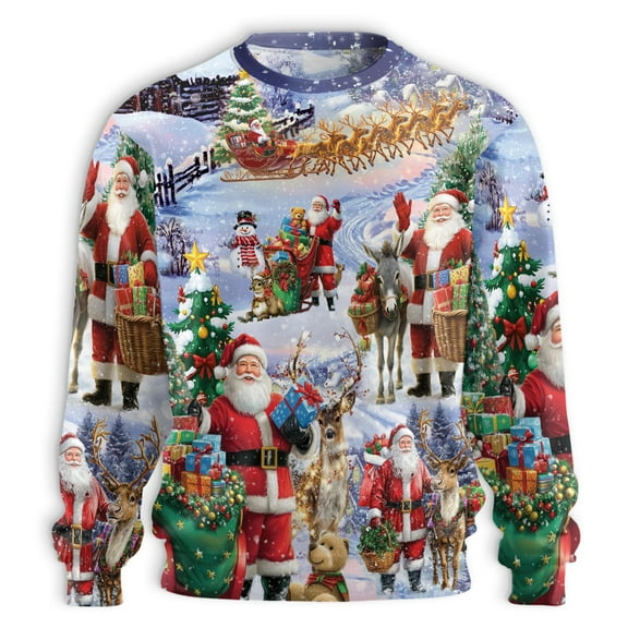 Santa Gift Delivery Christmas Sweatshirt, Festive Holiday Crewneck, Santa with Gifts, Reindeer, and Winter Wonderland, Cozy Xmas Pullover for Men Women