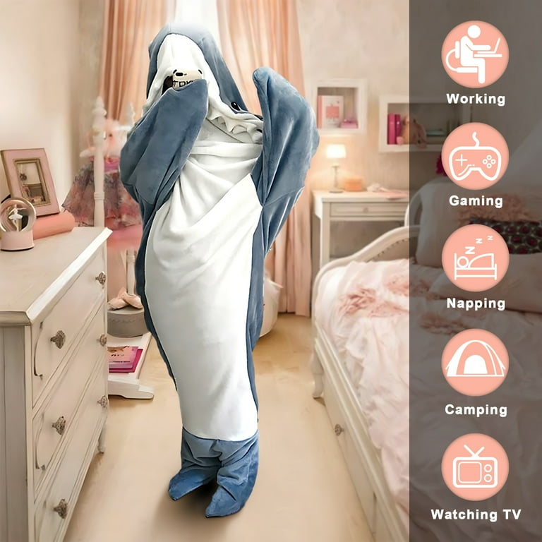 ABIDE Hooded Shark Blanket - Flannel Onesie for Adults & Kids