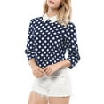 thumbnail image 6 of INSPIRE CHIC Women's Contrast Peter Pan Collar Top 3/4 Sleeves Blouse Shirts L Blue, 6 of 9