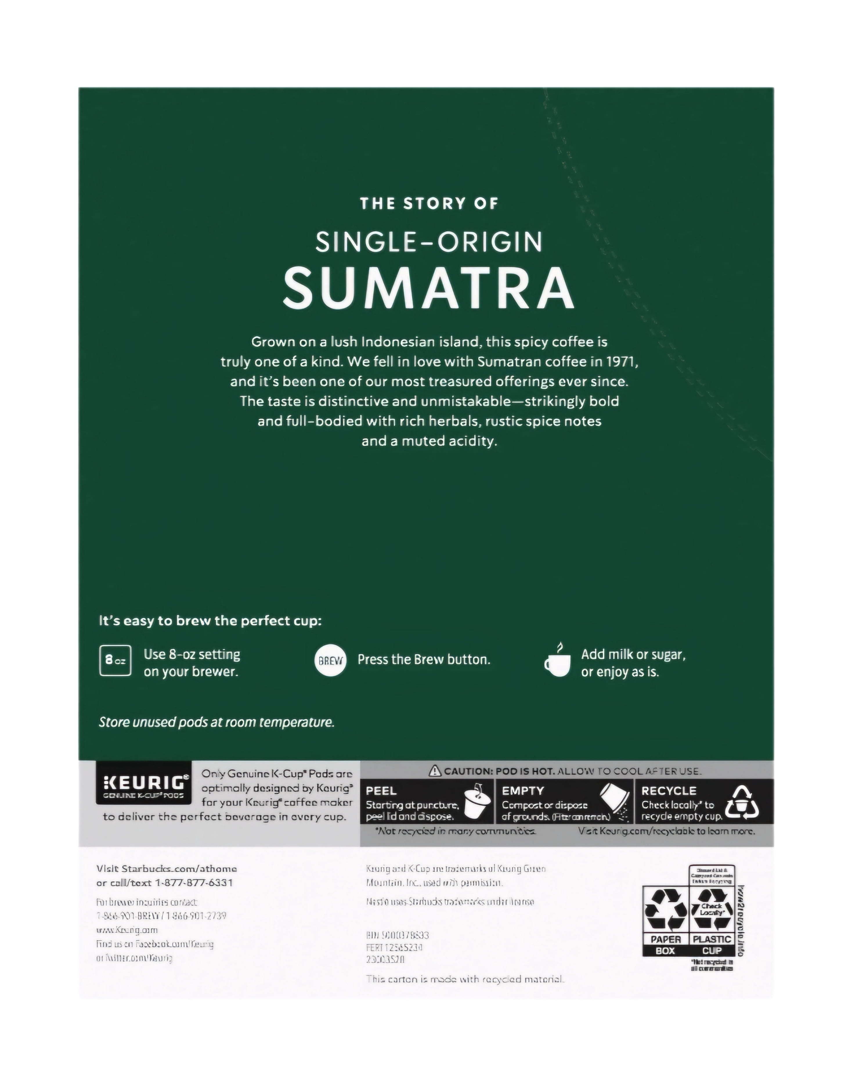 Starbucks Coffee Sumatra K Cups, Dark Roast, 44 Pods Total