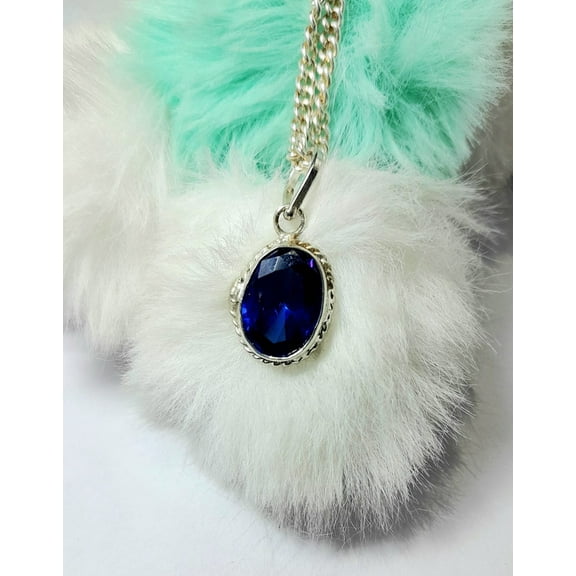 Shyamgems Sterling Silver Blue Sapphire Necklace, Blue Sapphire Pendant