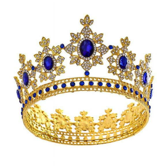 CIYISON Gold Blue for Rhinestone Crowns Bride Tiara Fashion King for Wedding Crown Headpiece Wedding Hair Jewelry Baroque Headba
