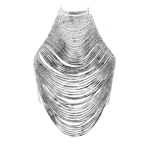 Cadena corporal con diamantes de imitación para mujer, joyería ajustable, cadena de bikini de moda para sujetador y pecho Plata