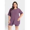 thumbnail image 3 of CASSIE LIZ Plus Size Short Sets 5X Womens Purple 2 Piece Outfits Oversized Tshirts Matching Biker Short Summer Clothing 5XL 26W 28W, 3 of 9