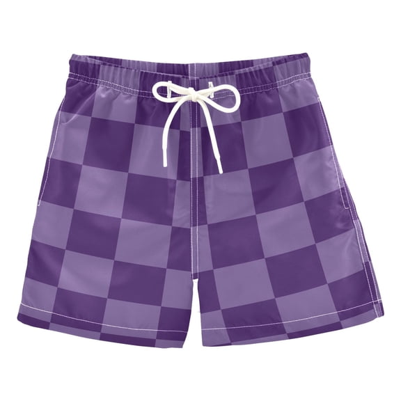 Purple Checked Pattern Swim Trunks Quick Dry Beach Pool Board Shorts Lightweight Stylish Print Sizes 2T to XL