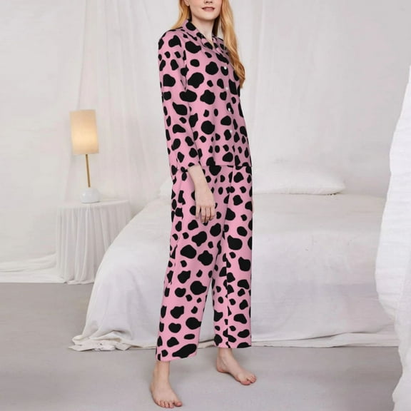 Cow Pajamas Lady Animal Print Trendy Leisure Sleepwear Autumn 2 Pieces Vintage Oversize Graphic Pajamas Set