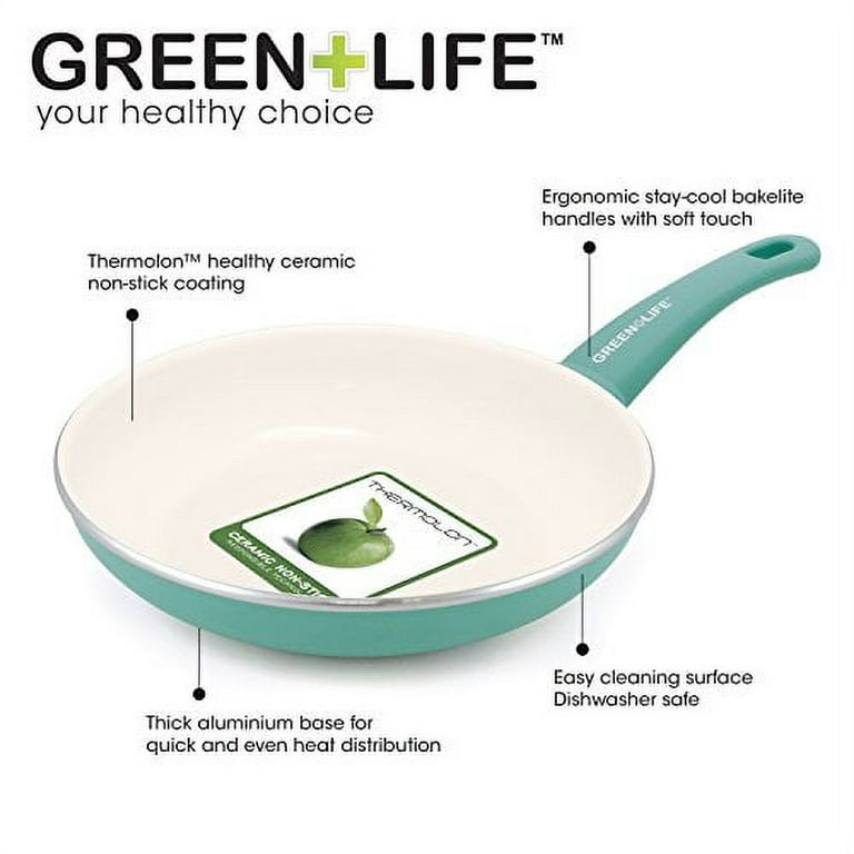 GreenLife Soft Grip Healthy Ceramic Nonstick, Frying Pan/Skillet Set, 7  and 10, Turquoise