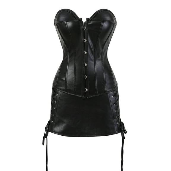 Grebrafan Corset Skirt Women Steampunk Leather Party Clothes Black XXL