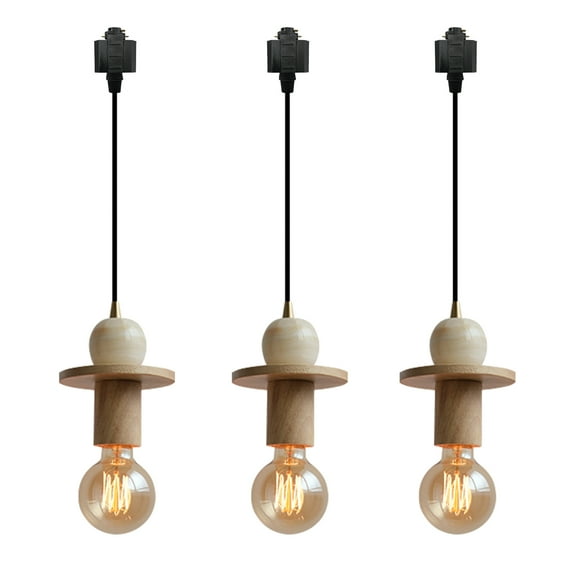 Kiven H-Type Track Lighting, 3-Light Classic Halo Track Pendant Light with Wooden Holder, H Track Light Pedant Adjustable Length for Bedroom Kitchen Island Home Office