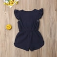 thumbnail image 3 of Mialoley Baby Girl's Solid Color Jumpsuit Ruffle Sleeve Button Down Bow Romper, 3 of 7