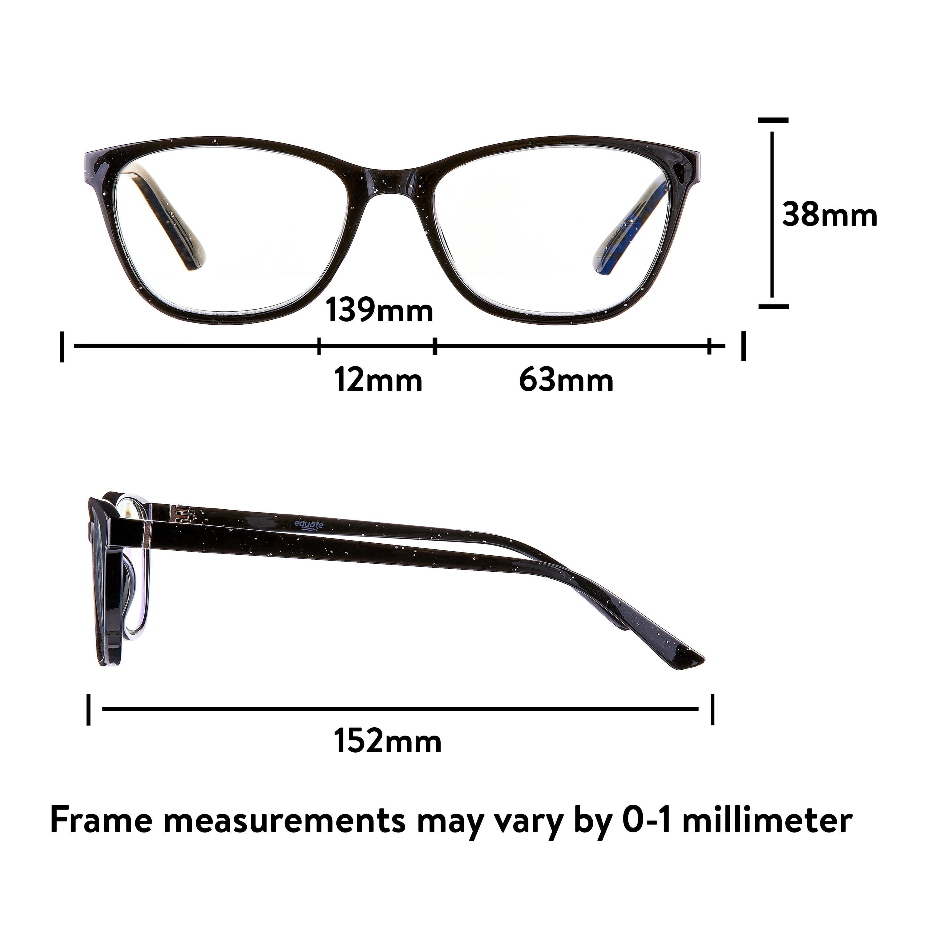 (3 pack) Equate Women's Kaia Bluelight Cateye Reading Glasses with Case, Black Speckled, +1.50