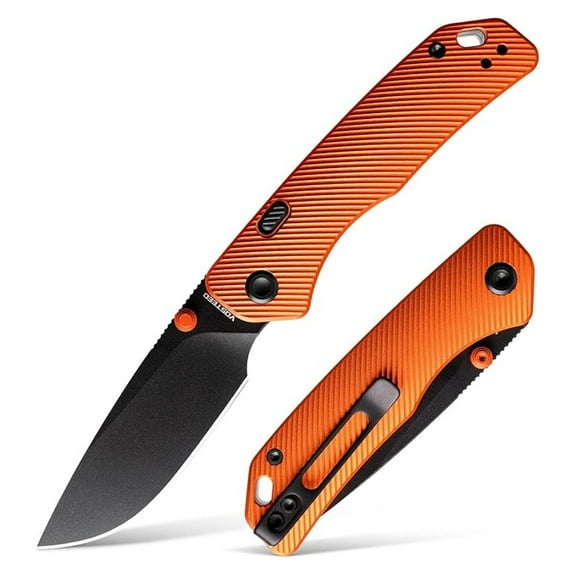 Marten EDC Pocket Knife 2.98" 154CM Black Stonewash Blade, Aluminum Handle, Liner Lock, Folding Knife with Belt Clip - A1606