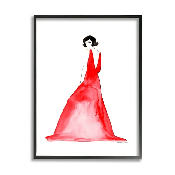 Stupell Woman in Red Gown Beauty & Fashion Painting Black Framed Art Print Wall Art, 16 x 20