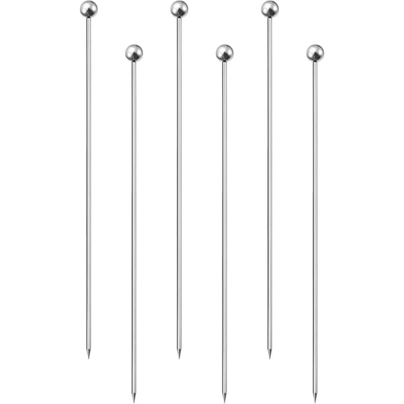 6" Metal Cocktail Toothpicks Round Bead Drink Picks Cocktail Skewers 6Pcs