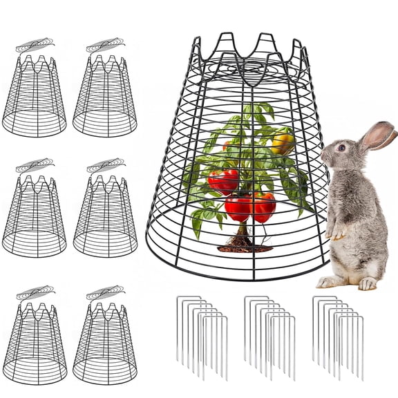 6 Pcs 11.6"×11.6" Garden Cloches for Plants, Sturdy Metal Plant Cages to Keep Animals Out, Reusable Wire Plant Covers, Black Plant Protector from Squirrels, Rabbits, Birds