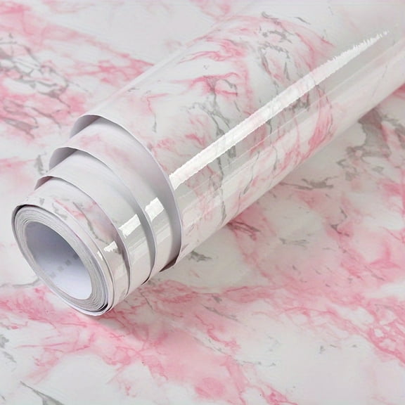 GYTY Transform Your Home with Self-Adhesive Wallpaper: White Marble-Look with Pink Stripes, Waterproof & Oil-Proof!