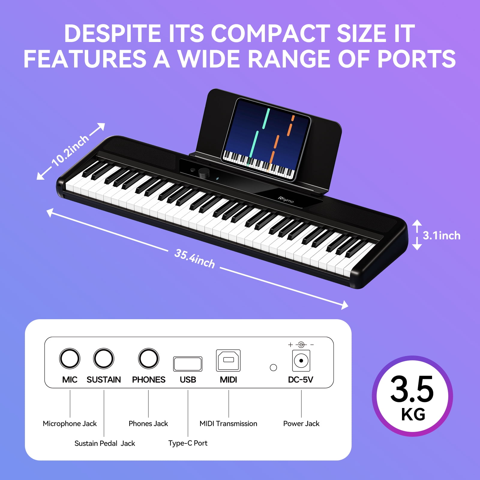 Rhymo 61 Key Smart Piano Keyboard with Light up Keys,Learning Keyboard for Beginners, Velocity Sensitive Electric Piano Keyboard & App Learning(Black)