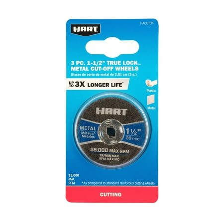HART 3-Piece 1-1/2” True Lock Metal Cut-off Wheels Rotary Accessory for Metal and Plastic