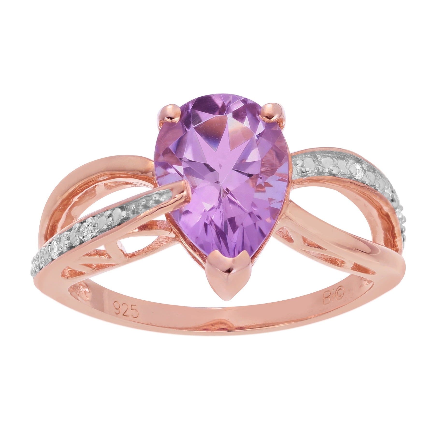 10K Rose Gold Pink Amethyst Diamond Pear Ring (.02cttw, I-J Color, I2-I3) by Metro Jewelry