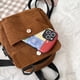 thumbnail image 4 of Mochila de pana de color sólido para niña mochila escolar pequeña con cremallera para otoño e invierno, 4 of 9