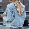 thumbnail image 6 of IROINNID Women's Denim Jacket Long Sleeve Solid Color Turndown Lapel Outwear, Leisure Tassel Lapel Single-Breasted Jacket Denim Jacket, 6 of 9