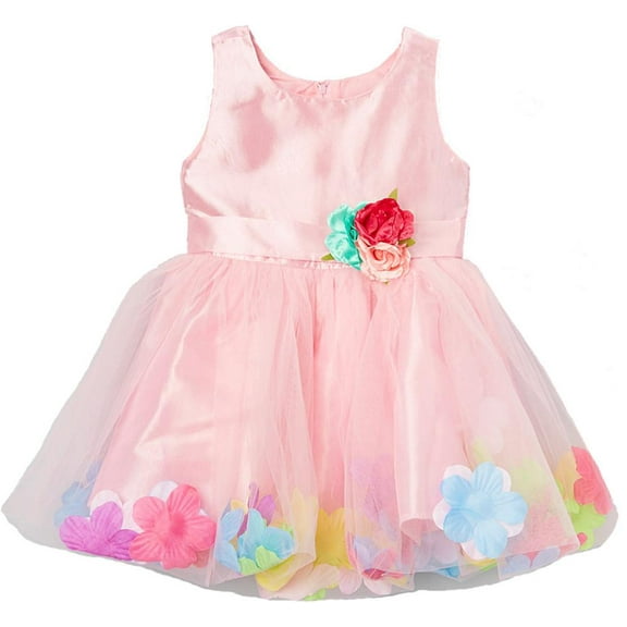 Wenchoice Girl's Pink & Yellow Petal Tutu Dress L(5T-6T)