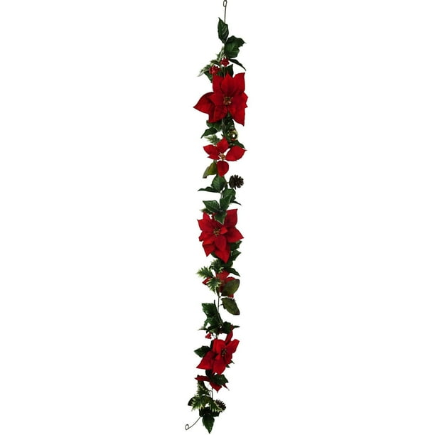 Holiday Time Christmas Decor 6' Red Poinsettia Garland - Walmart.com