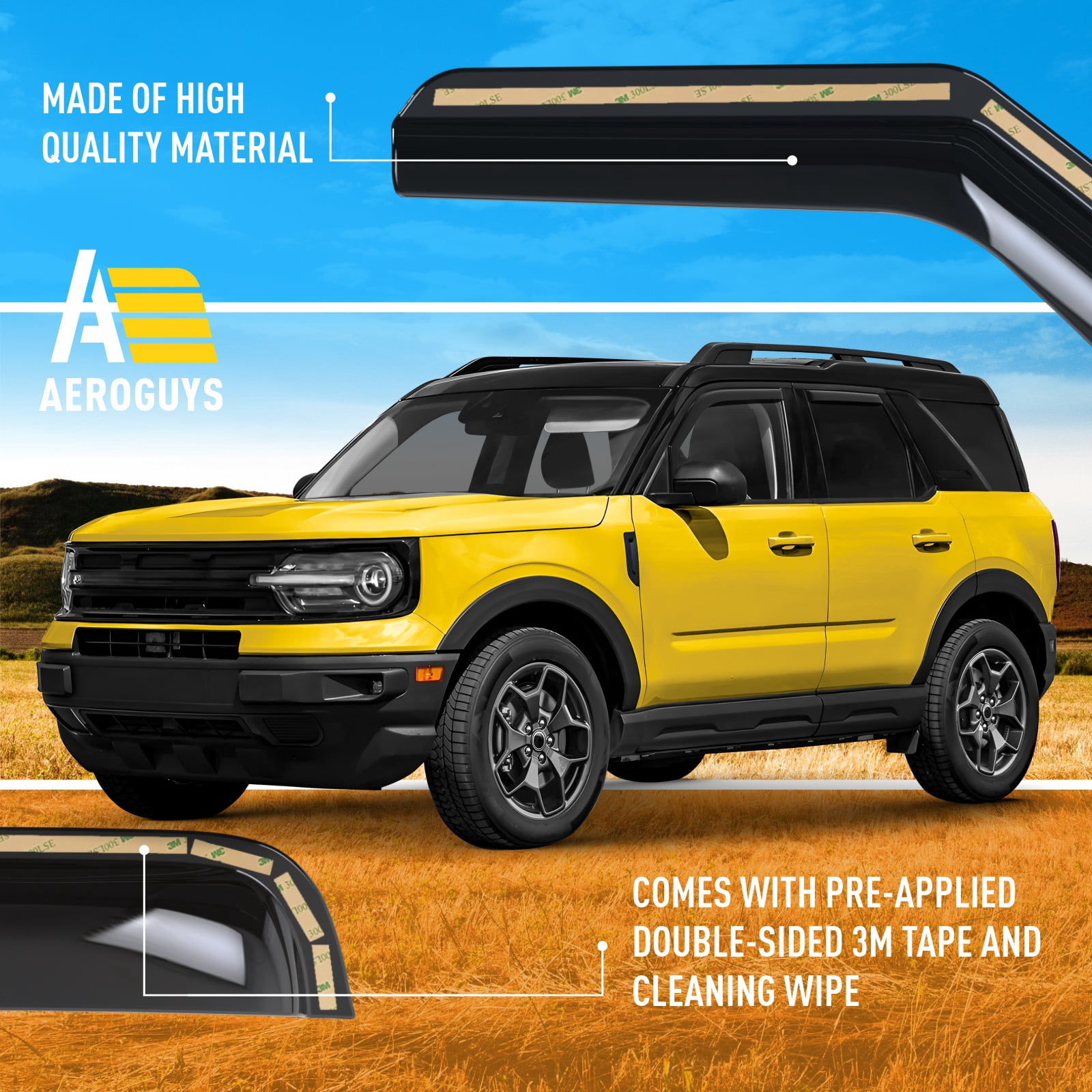 AEROGUYS In-Channel Window Deflectors Extra Durable Window Visors Rain Guards Fit for Ford Bronco Sport 2021-2026, Sun Visors, Wind Vent Visors, Car Accessories - 4 pcs. AG0719