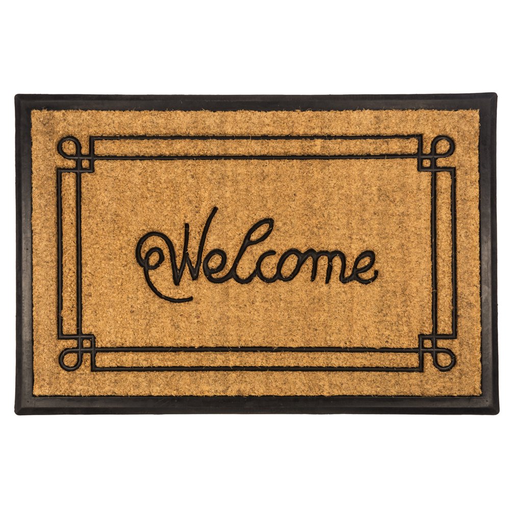 Entryways Large w/Border Recycled Rubber and Coir Indoor Outdoor Doormat, 24'' x 36