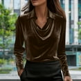thumbnail image 1 of HongQid Blouse en Velours à Manches Longues pour Femmes, Col Bénitier, Drapée, Travail Bureau, Unie, Hauts pour Dames, 1 of 7