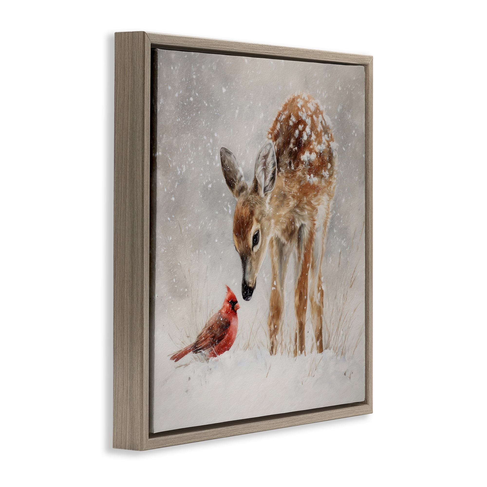 Stupell Industries Little Fawn & The Cardinal Brown Framed Floater Canvas Wall Art, design by Tina LeCour